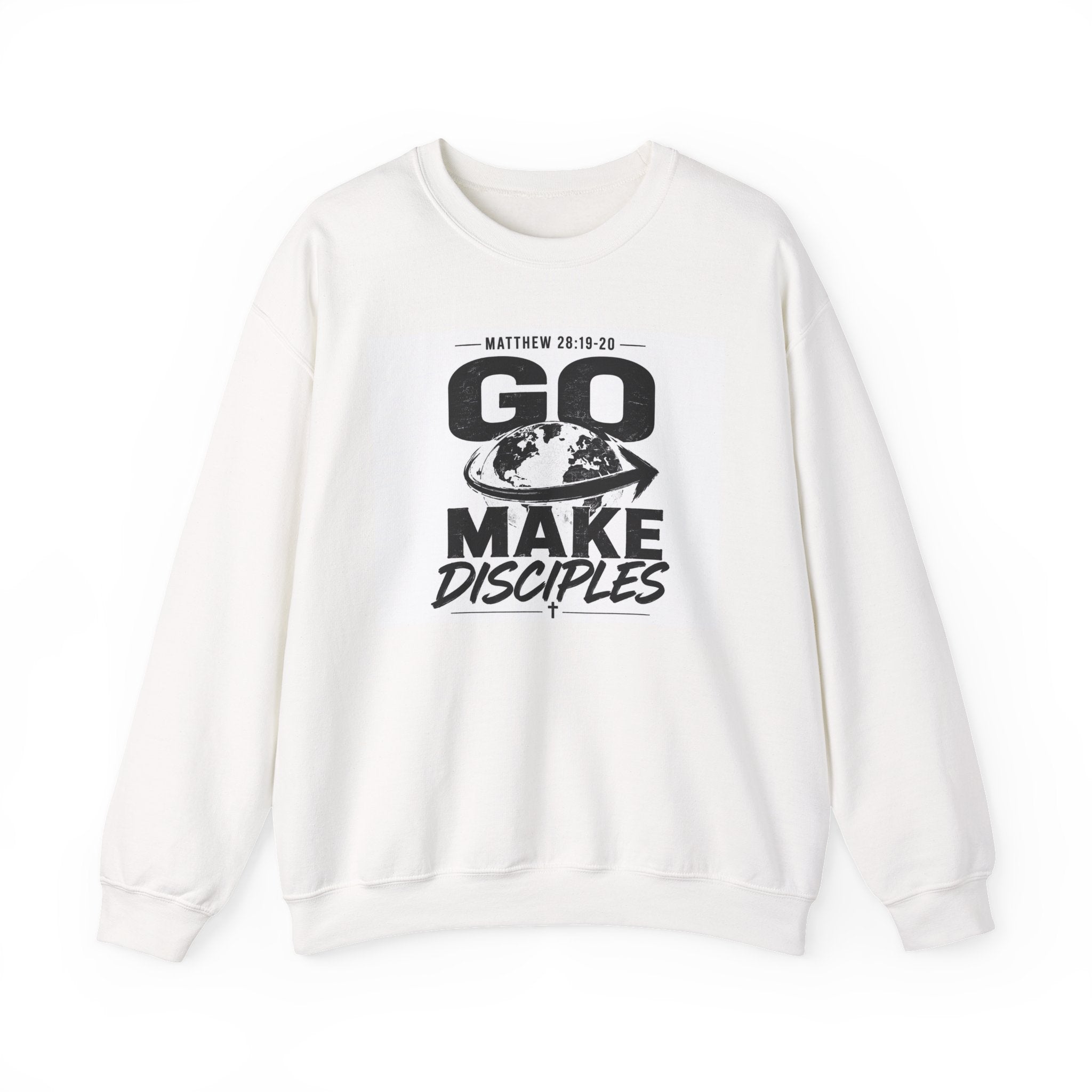Crewneck Sweatshirt — "Go Make Disciples" Matthew 28:19 Faith Graphic