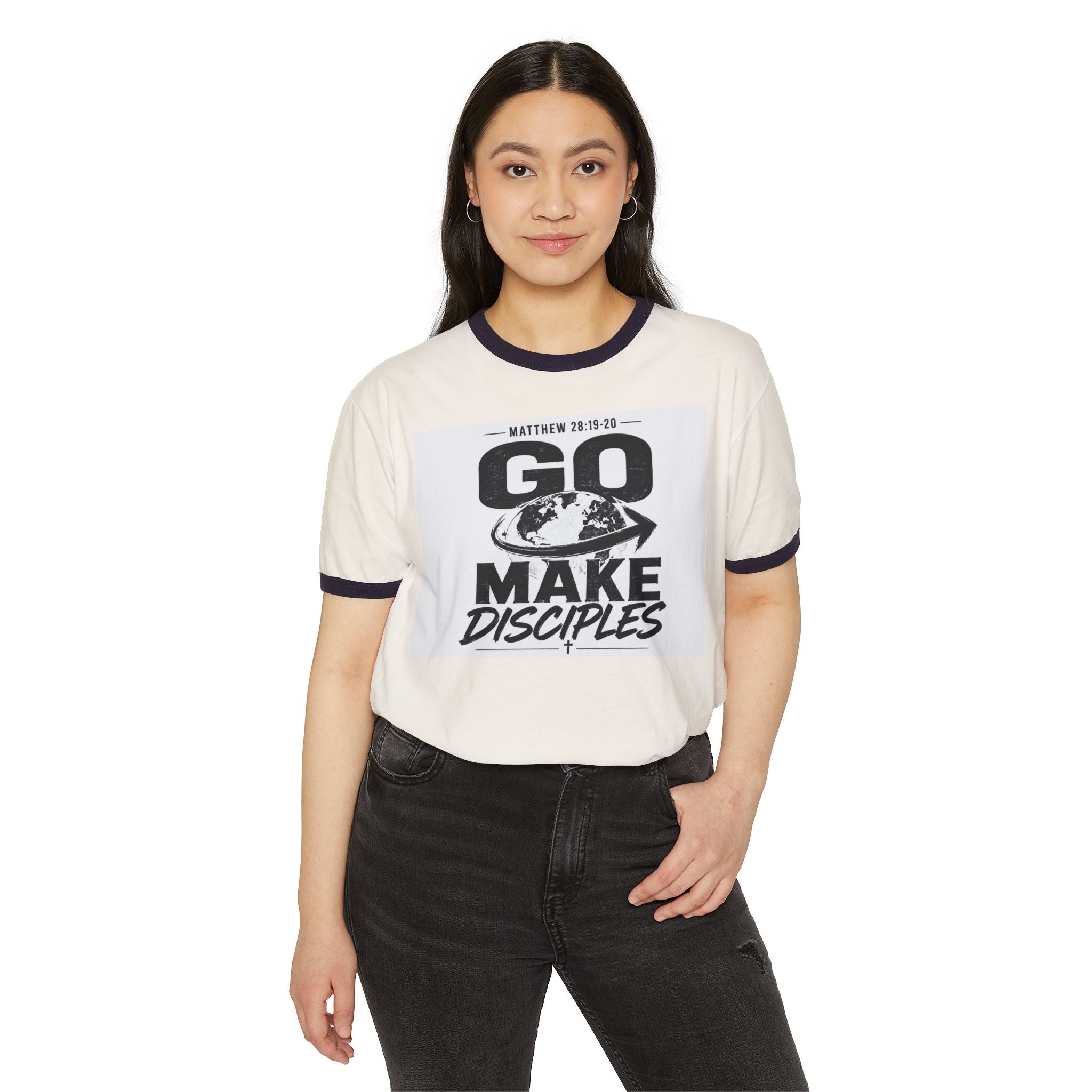Go Make Disciples Ringer T-Shirt — Matthew 28:19 Christian Mission Tee