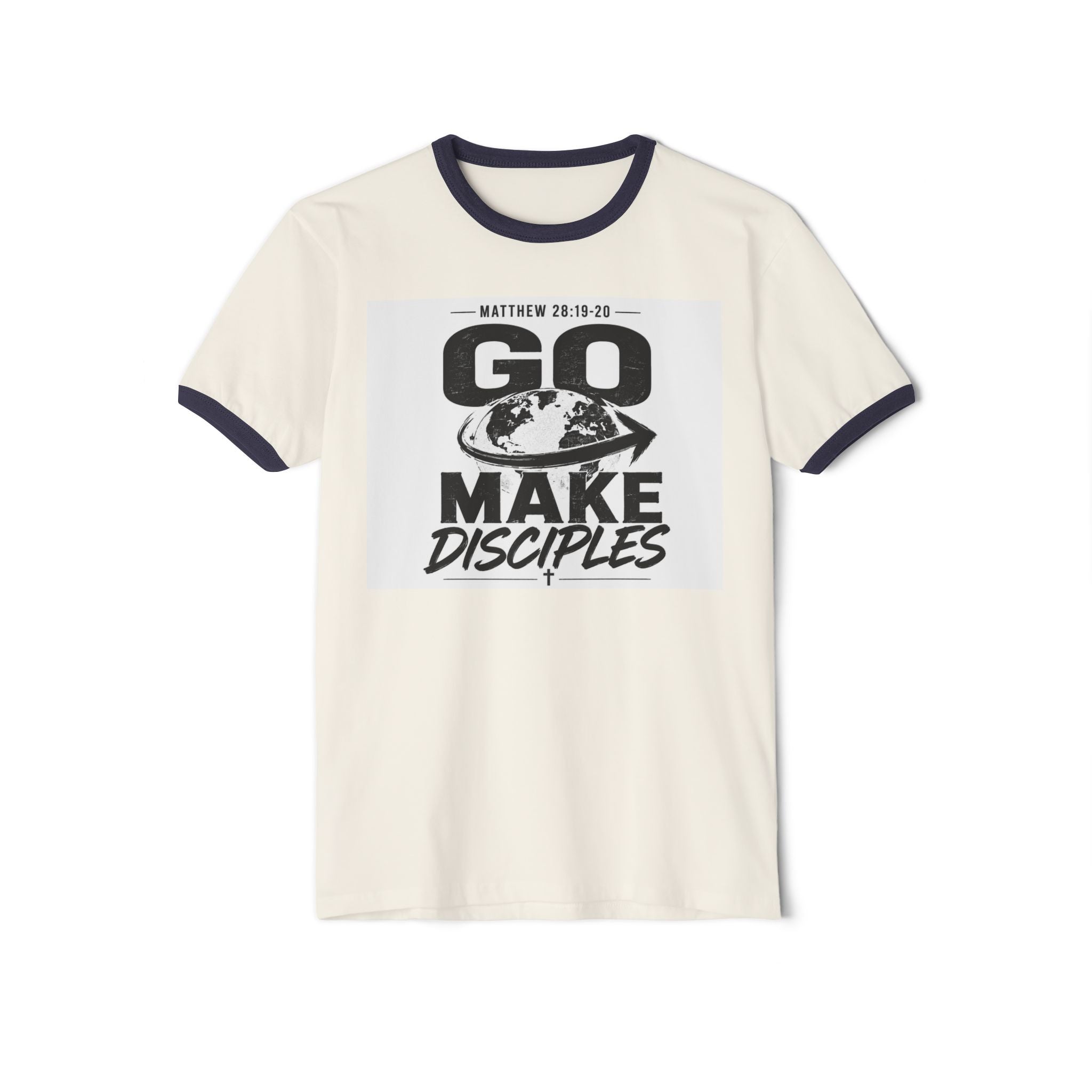 Go Make Disciples Ringer T-Shirt — Matthew 28:19 Christian Mission Tee