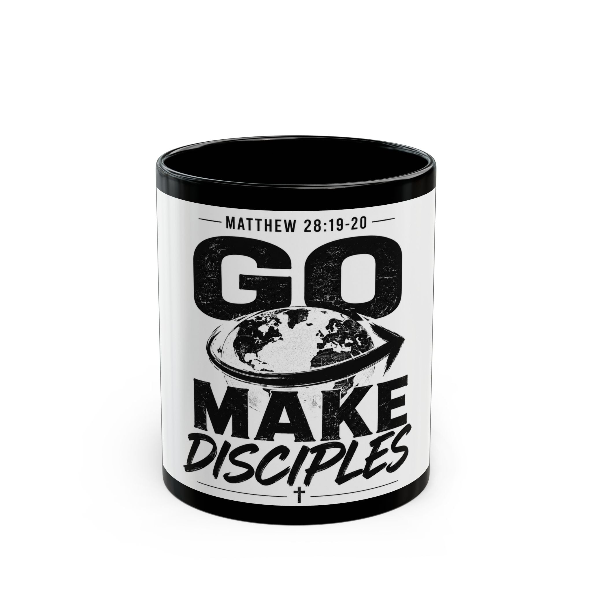 Go Make Disciples Coffee Mug — Matthew 28:19 Faith Gift (Black, 11oz/15oz)