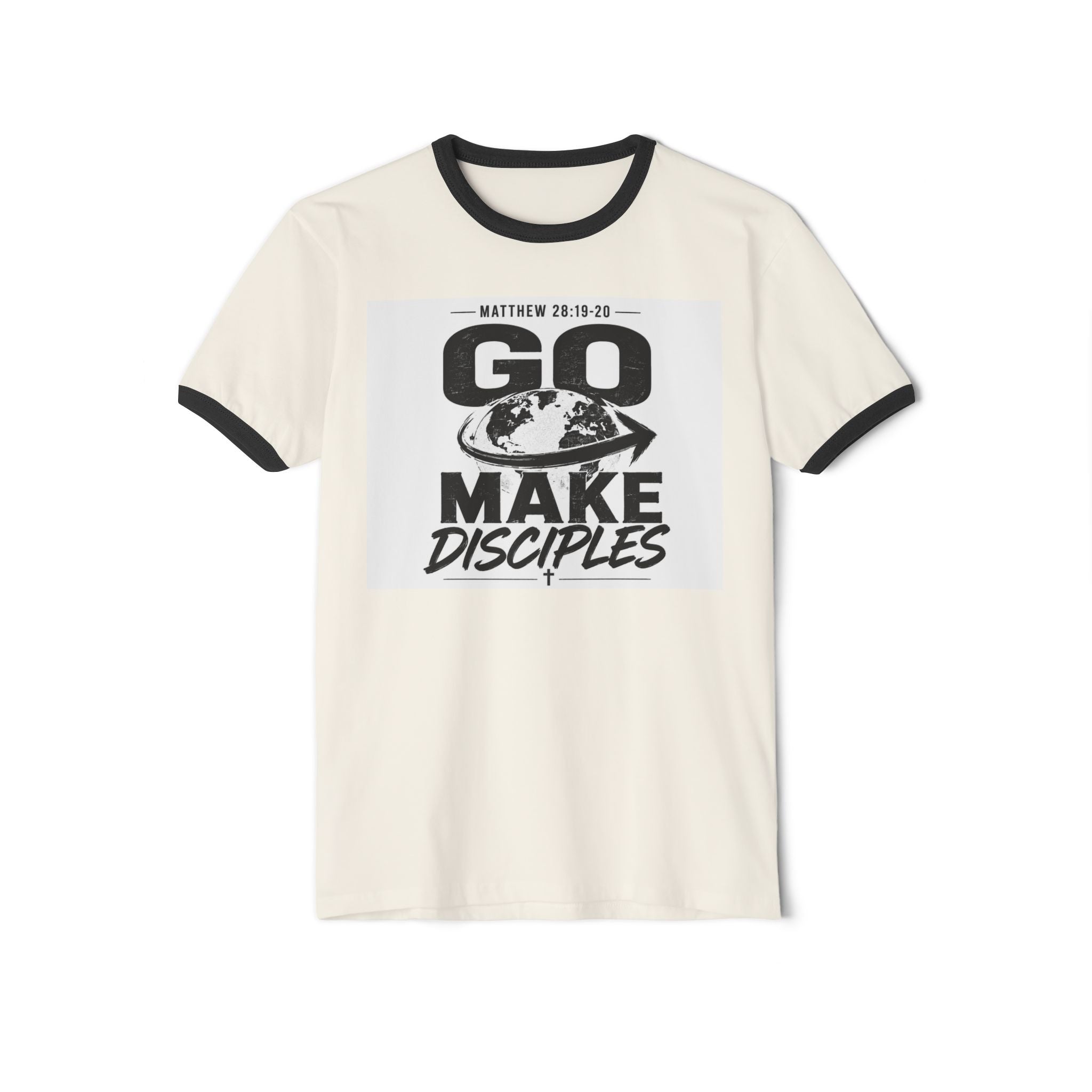 Go Make Disciples Ringer T-Shirt — Matthew 28:19 Christian Mission Tee
