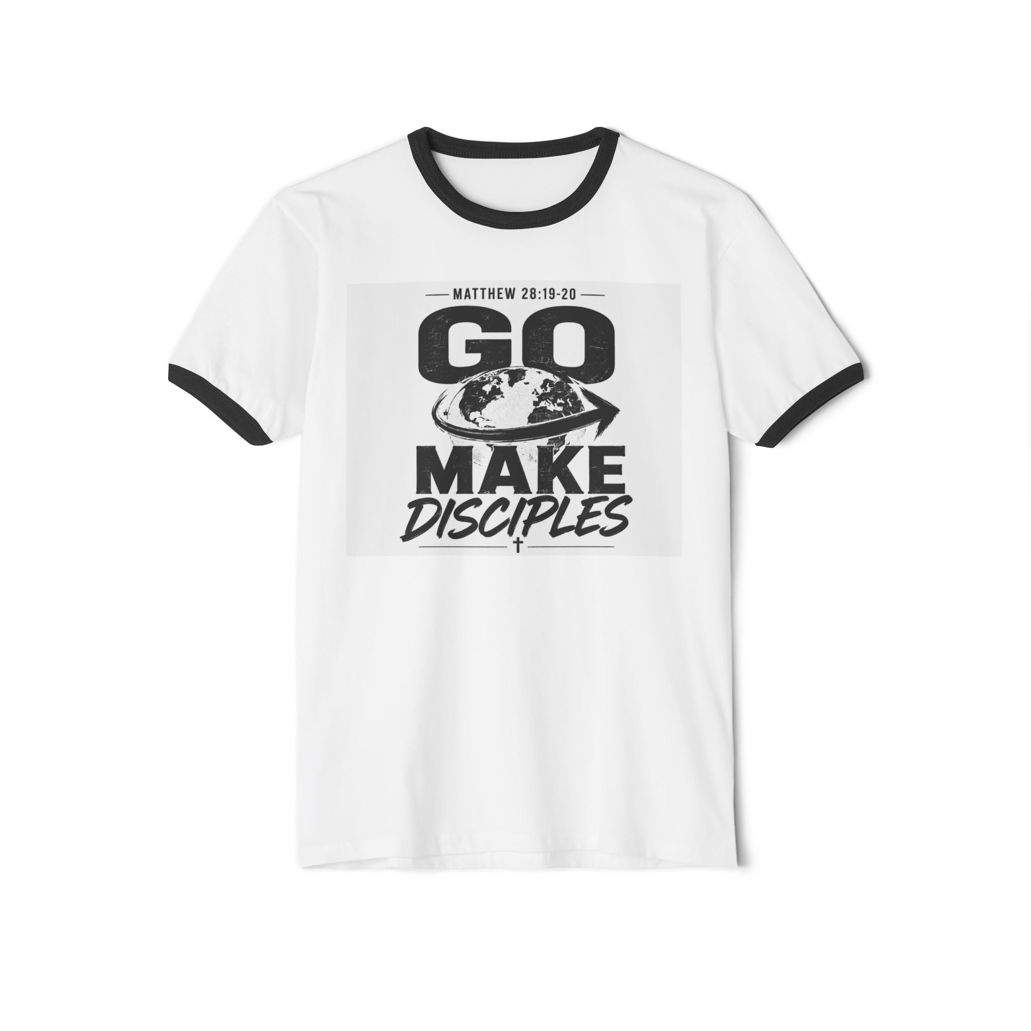 Go Make Disciples Ringer T-Shirt — Matthew 28:19 Christian Mission Tee